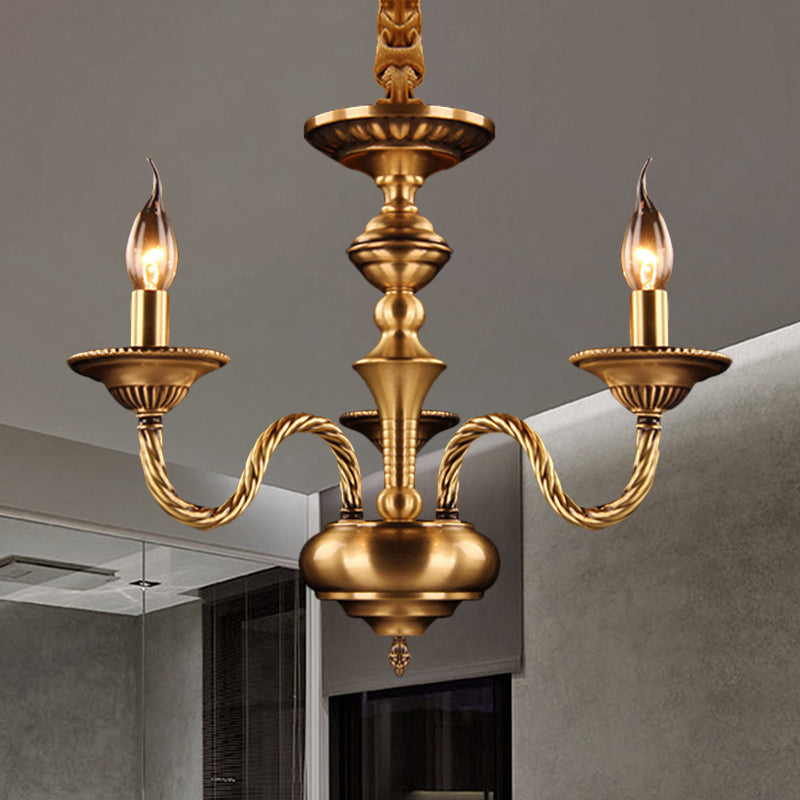 Colonial Candle Chandelier Pendant Lighting 3/5/6 Lights Metal Hanging Ceiling Lamp in Brass with Curved Hemp Rope Design Arm Clearhalo 'Ceiling Lights' 'Chandeliers' Lighting' options 287031