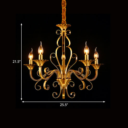 5/6/8 Lights Chandelier Pendant Lamp Colonialism Candle Shape Metal Ceiling Suspension Light in Gold Clearhalo 'Ceiling Lights' 'Chandeliers' 'Glass shade' 'Glass' Lighting' 287046