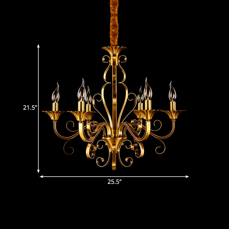 5/6/8 Lights Chandelier Pendant Lamp Colonialism Candle Shape Metal Ceiling Suspension Light in Gold Clearhalo 'Ceiling Lights' 'Chandeliers' 'Glass shade' 'Glass' Lighting' 287048