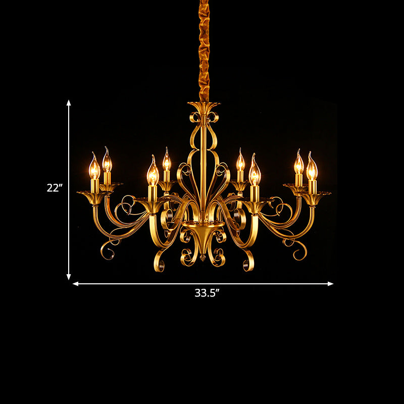 5/6/8 Lights Chandelier Pendant Lamp Colonialism Candle Shape Metal Ceiling Suspension Light in Gold Clearhalo 'Ceiling Lights' 'Chandeliers' 'Glass shade' 'Glass' Lighting' 287051
