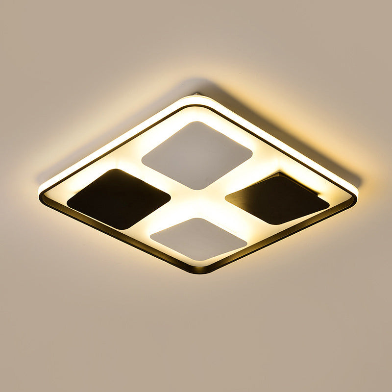 LED Ceiling Lighting Contemporary Black and White Flush Mount Light with Square/Rectangle Acrylic Shade, Warm/White Light Black-White Square Clearhalo 'Ceiling Lights' 'Close To Ceiling Lights' 'Close to ceiling' 'Flush mount' Lighting' 287052