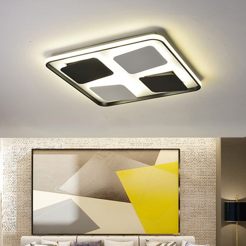 LED Ceiling Lighting Contemporary Black and White Flush Mount Light with Square/Rectangle Acrylic Shade, Warm/White Light Clearhalo 'Ceiling Lights' 'Close To Ceiling Lights' 'Close to ceiling' 'Flush mount' Lighting' 287053