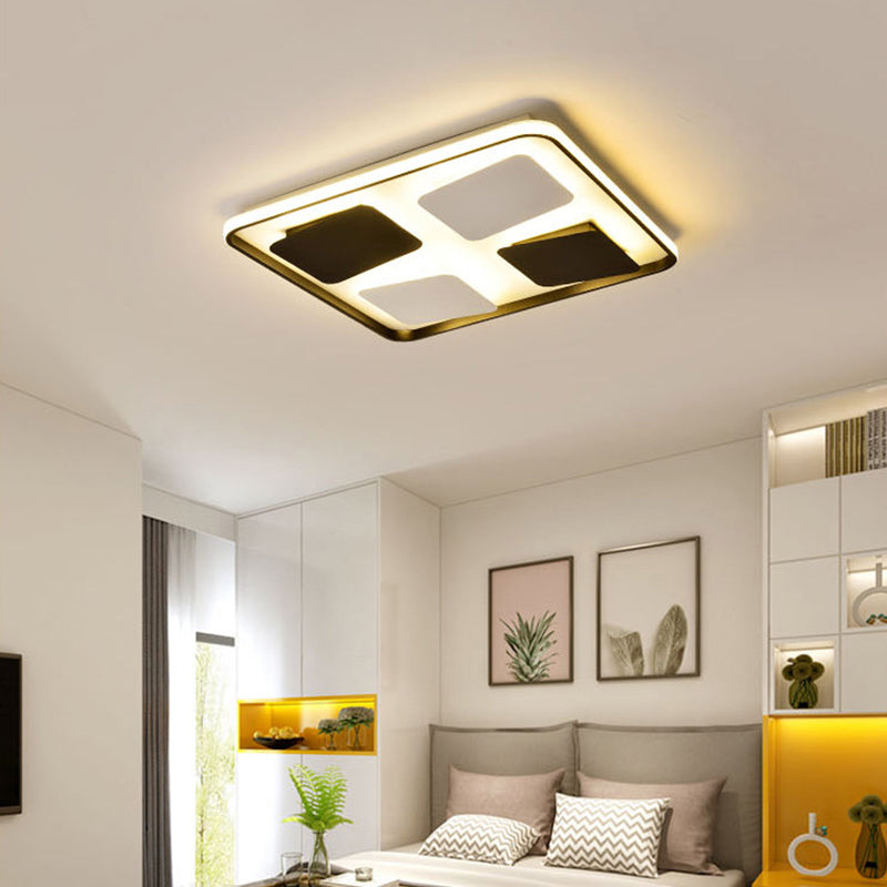 LED Ceiling Lighting Contemporary Black and White Flush Mount Light with Square/Rectangle Acrylic Shade, Warm/White Light Clearhalo 'Ceiling Lights' 'Close To Ceiling Lights' 'Close to ceiling' 'Flush mount' Lighting' 287054