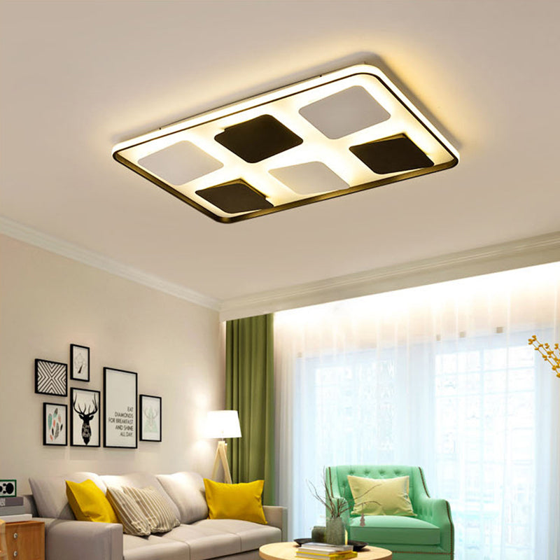 LED Ceiling Lighting Contemporary Black and White Flush Mount Light with Square/Rectangle Acrylic Shade, Warm/White Light Clearhalo 'Ceiling Lights' 'Close To Ceiling Lights' 'Close to ceiling' 'Flush mount' Lighting' 287058