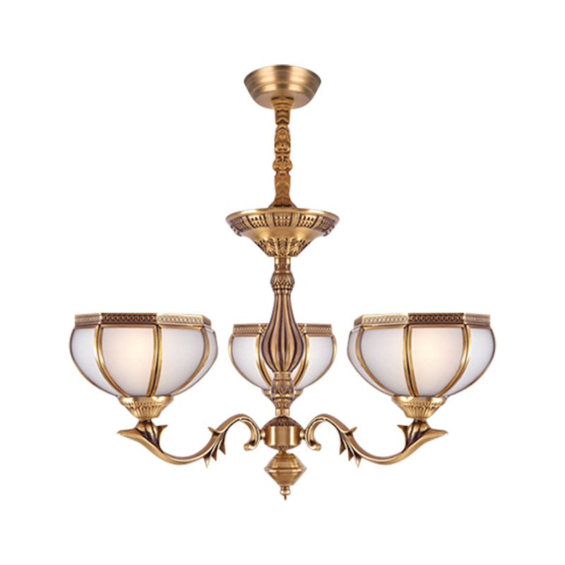 White Frosted Glass Dome Hanging Chandelier Colonial 3/5/9 Bulbs Living Room Suspension Pendant Light Clearhalo 'Ceiling Lights' 'Chandeliers' 'Glass shade' 'Glass' 'Pendant Lights' Lighting' 287065