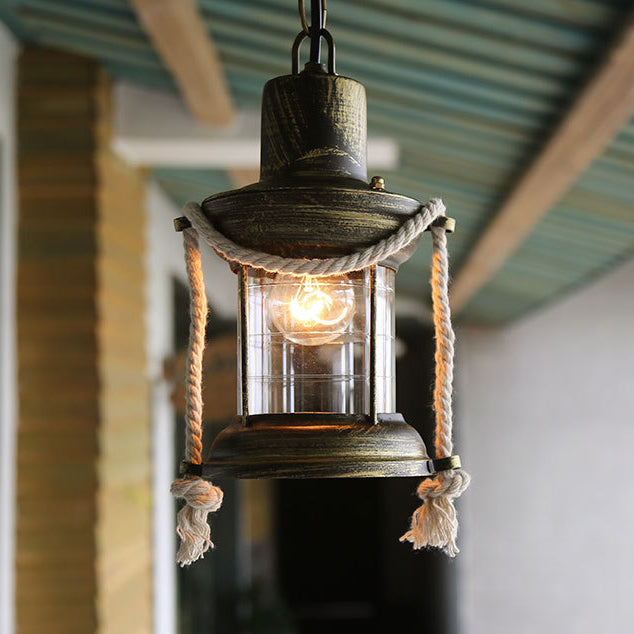 Kerosene Pendant Lighting Coastal Single Light Clear Glass Hanging Ceiling Light in Antique Brass/Weathered Copper, 6"/8.5" Wide Clearhalo 'Art Deco Pendants' 'Cast Iron' 'Ceiling Lights' 'Ceramic' 'Crystal' 'Industrial Pendants' 'Industrial' 'Metal' 'Middle Century Pendants' 'Pendant Lights' 'Pendants' 'Tiffany' Lighting' 28707