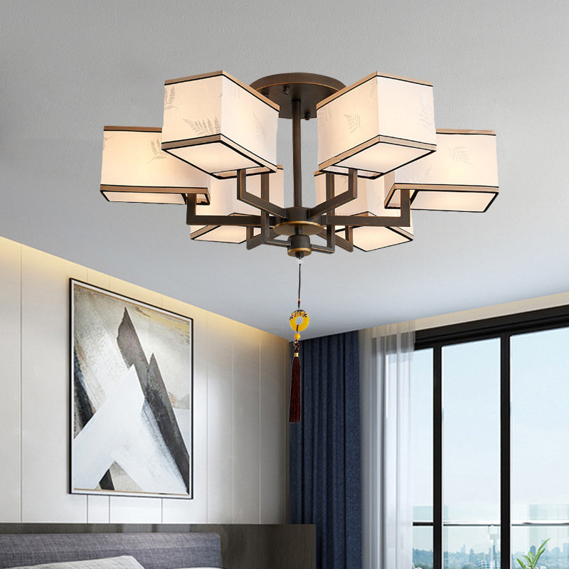 Metal Rectangle Semi Flush Mount Lighting Classic Metal 6/8/10 Lights Living Room Ceiling Lamp with Fabric Shade 6 Black Clearhalo 'Ceiling Lights' 'Close To Ceiling Lights' 'Close to ceiling' 'Semi-flushmount' Lighting' 287072