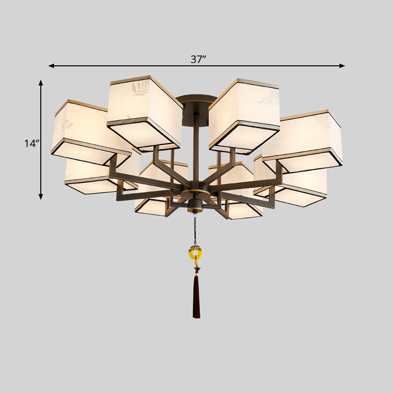 Metal Rectangle Semi Flush Mount Lighting Classic Metal 6/8/10 Lights Living Room Ceiling Lamp with Fabric Shade Clearhalo 'Ceiling Lights' 'Close To Ceiling Lights' 'Close to ceiling' 'Semi-flushmount' Lighting' 287079