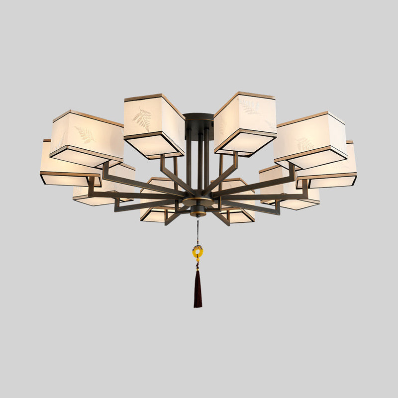 Metal Rectangle Semi Flush Mount Lighting Classic Metal 6/8/10 Lights Living Room Ceiling Lamp with Fabric Shade Clearhalo 'Ceiling Lights' 'Close To Ceiling Lights' 'Close to ceiling' 'Semi-flushmount' Lighting' 287081