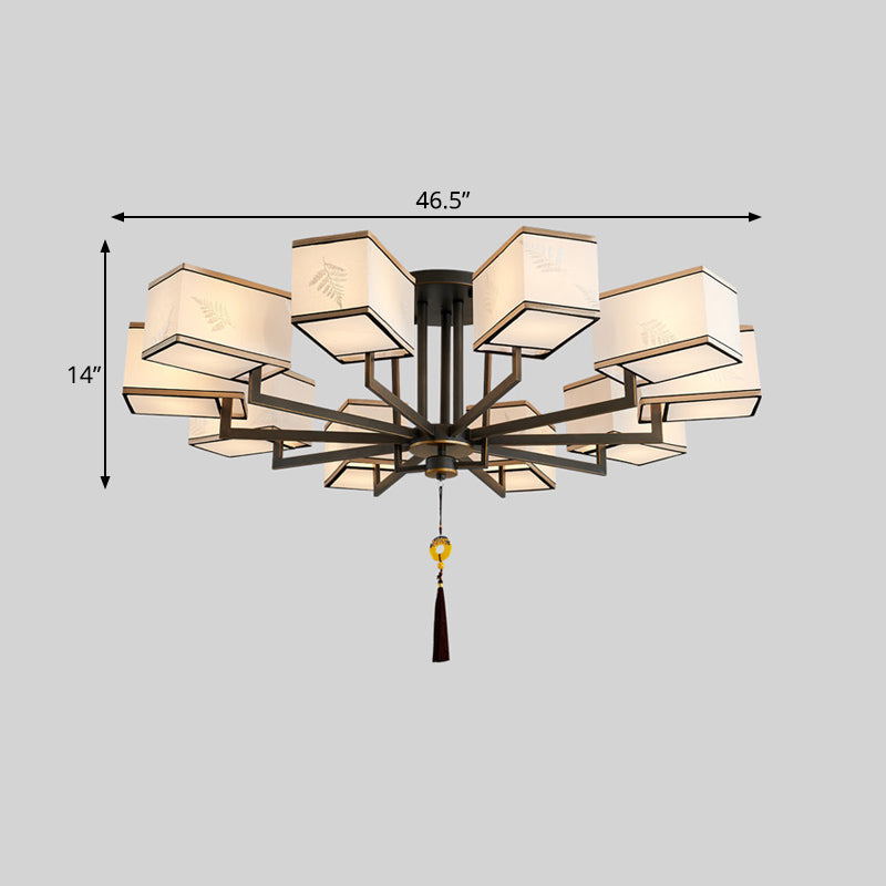 Metal Rectangle Semi Flush Mount Lighting Classic Metal 6/8/10 Lights Living Room Ceiling Lamp with Fabric Shade Clearhalo 'Ceiling Lights' 'Close To Ceiling Lights' 'Close to ceiling' 'Semi-flushmount' Lighting' 287082