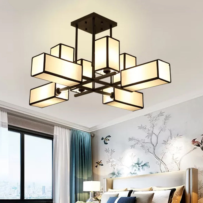 Traditional Rectangle Semi Flush Mount 8/10/12 Lights Metallic Ceiling Lighting in Black/Brass 8 Black Clearhalo 'Ceiling Lights' 'Close To Ceiling Lights' 'Close to ceiling' 'Semi-flushmount' Lighting' 287099