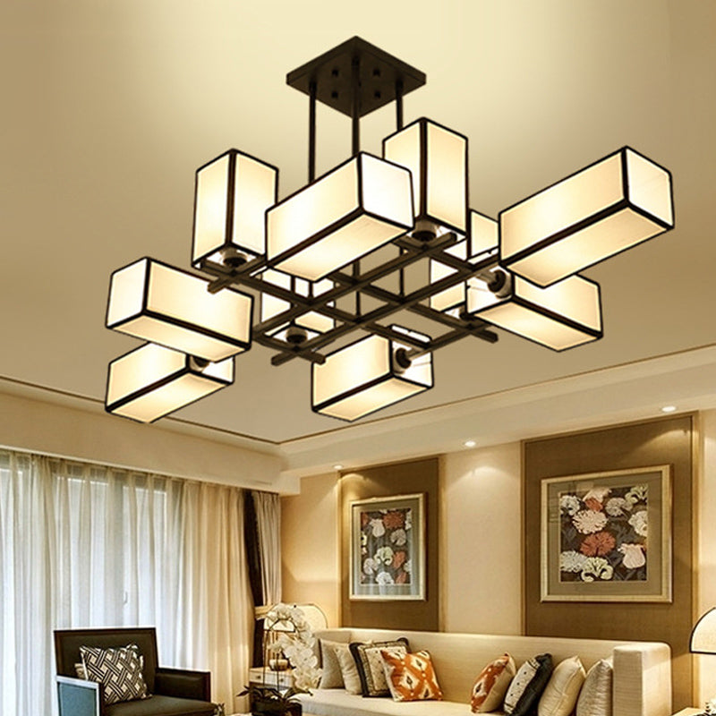 Traditional Rectangle Semi Flush Mount 8/10/12 Lights Metallic Ceiling Lighting in Black/Brass 10 Black Clearhalo 'Ceiling Lights' 'Close To Ceiling Lights' 'Close to ceiling' 'Semi-flushmount' Lighting' 287104