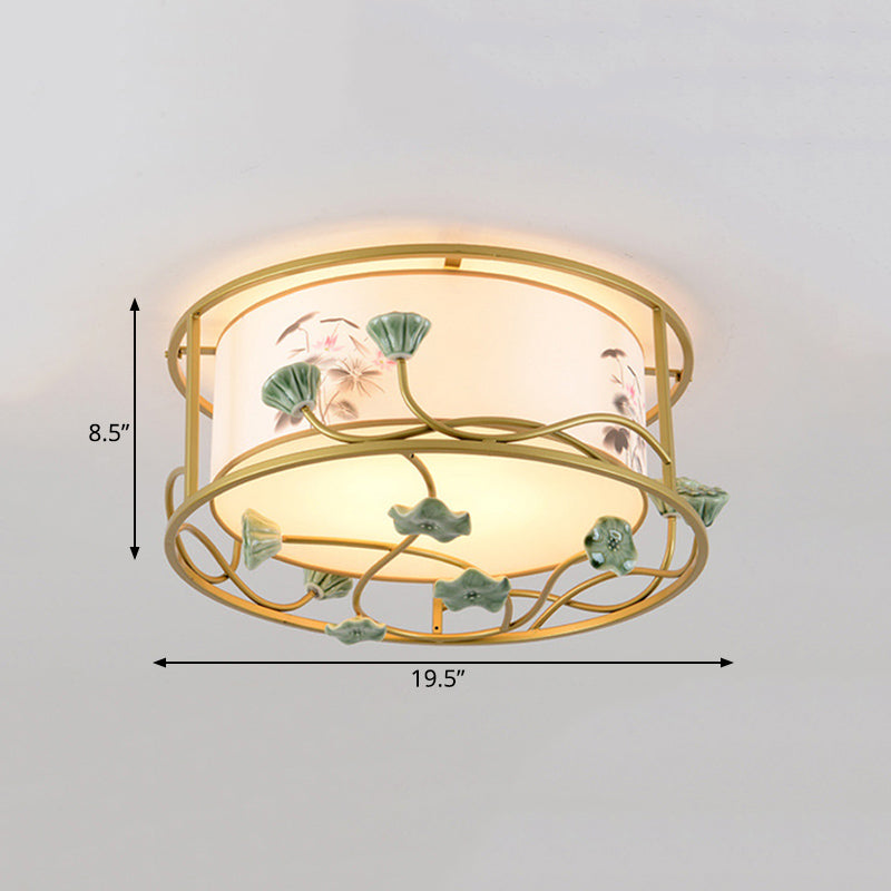 19.5"/23.5" Wide 5 Lights Bedroom Flush Ceiling Light Classic White Flush Mount with Round Fabric Shade Clearhalo 'Ceiling Lights' 'Close To Ceiling Lights' 'Close to ceiling' 'Flush mount' Lighting' 287132