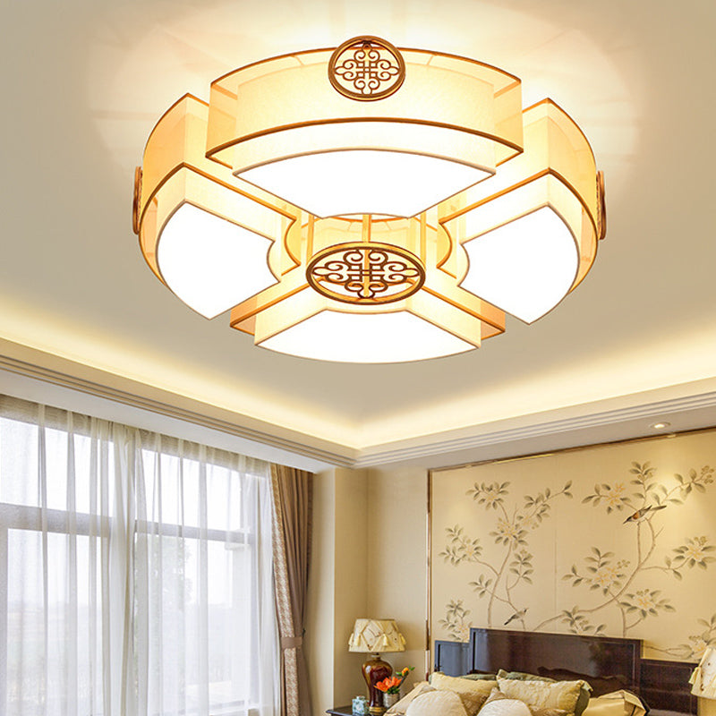 8 Lights Drum Flushmount Lighting Classic Brass/Black Fabric Flush Mount Light for Living Room Brass Clearhalo 'Ceiling Lights' 'Close To Ceiling Lights' 'Close to ceiling' 'Flush mount' Lighting' 287151