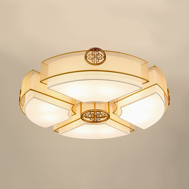 8 Lights Drum Flushmount Lighting Classic Brass/Black Fabric Flush Mount Light for Living Room Clearhalo 'Ceiling Lights' 'Close To Ceiling Lights' 'Close to ceiling' 'Flush mount' Lighting' 287153