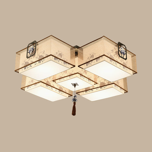 5 Lights Living Room Flush Mount Lighting Classic White Flush Ceiling Light Fixture with Rectangle Fabric Shade, 20.5"/28"/35.5" W Clearhalo 'Ceiling Lights' 'Close To Ceiling Lights' 'Close to ceiling' 'Flush mount' Lighting' 287165