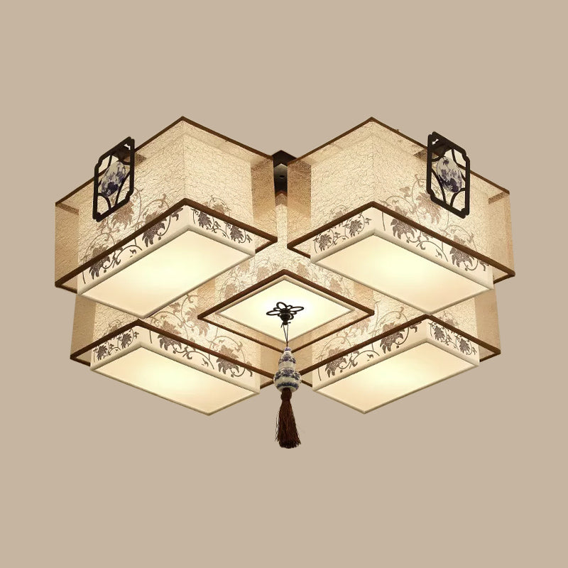 5 Lights Living Room Flush Mount Lighting Classic White Flush Ceiling Light Fixture with Rectangle Fabric Shade, 20.5"/28"/35.5" W White 28" Clearhalo 'Ceiling Lights' 'Close To Ceiling Lights' 'Close to ceiling' 'Flush mount' Lighting' 287167