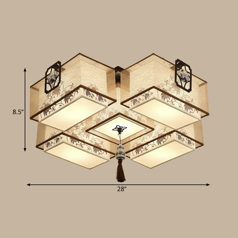 5 Lights Living Room Flush Mount Lighting Classic White Flush Ceiling Light Fixture with Rectangle Fabric Shade, 20.5"/28"/35.5" W Clearhalo 'Ceiling Lights' 'Close To Ceiling Lights' 'Close to ceiling' 'Flush mount' Lighting' 287168