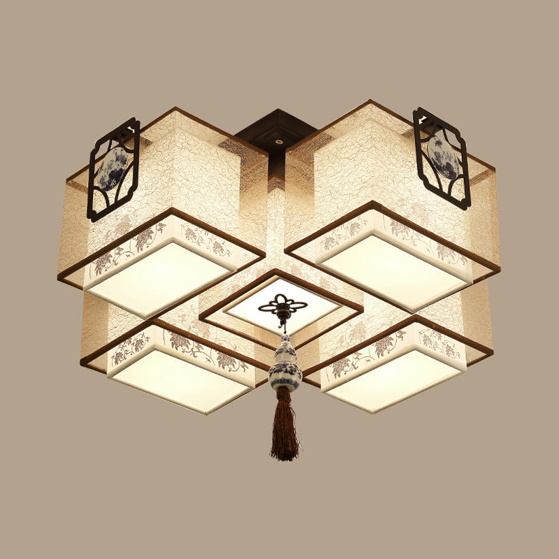 5 Lights Living Room Flush Mount Lighting Classic White Flush Ceiling Light Fixture with Rectangle Fabric Shade, 20.5"/28"/35.5" W White 20.5" Clearhalo 'Ceiling Lights' 'Close To Ceiling Lights' 'Close to ceiling' 'Flush mount' Lighting' 287169