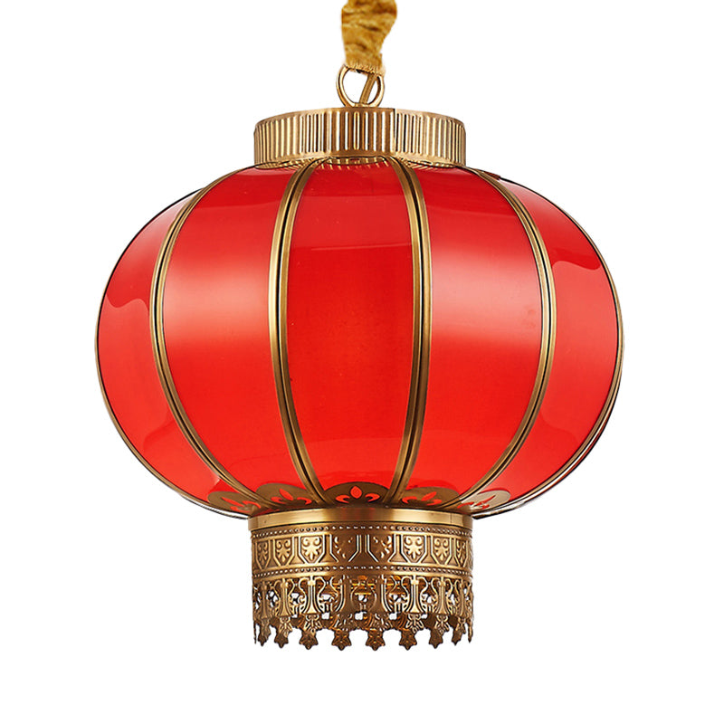 Red/White Glass Pendant Lighting Fixture Kerosene 10"/14"/16" Wide 1 Light Traditional Style Hanging Lamp Kit Clearhalo 'Ceiling Lights' 'Chandeliers' 'Glass shade' 'Glass' 'Pendant Lights' 'Pendants' Lighting' 287187