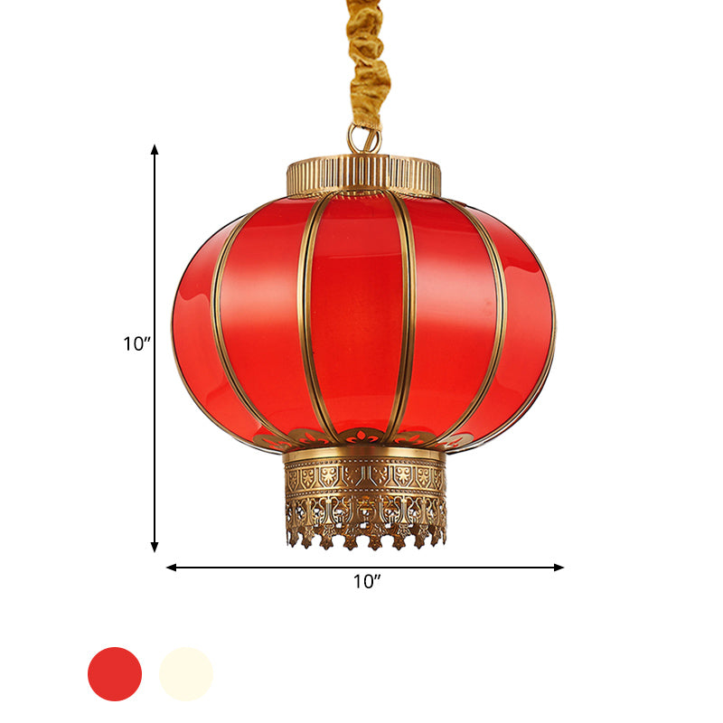 Red/White Glass Pendant Lighting Fixture Kerosene 10"/14"/16" Wide 1 Light Traditional Style Hanging Lamp Kit Clearhalo 'Ceiling Lights' 'Chandeliers' 'Glass shade' 'Glass' 'Pendant Lights' 'Pendants' Lighting' 287188