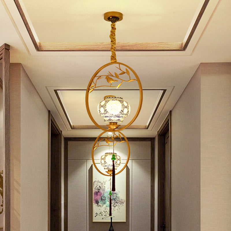 1 Light Birdcage Suspension Lighting Traditional Black/Gold Metal Ceiling Pendant for Tea Room Clearhalo 'Ceiling Lights' 'Pendant Lights' 'Pendants' Lighting' 287207