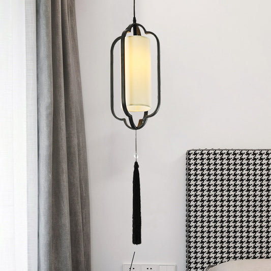 1 Light Metal Ceiling Suspension Lamp Traditional Black/Brass Caged Bedroom Hanging Pendant Clearhalo 'Ceiling Lights' 'Pendant Lights' 'Pendants' Lighting' 287211