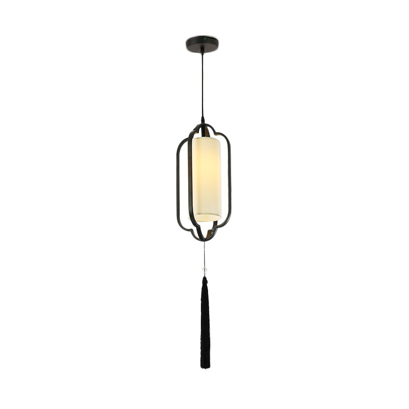 1 Light Metal Ceiling Suspension Lamp Traditional Black/Brass Caged Bedroom Hanging Pendant Clearhalo 'Ceiling Lights' 'Pendant Lights' 'Pendants' Lighting' 287213