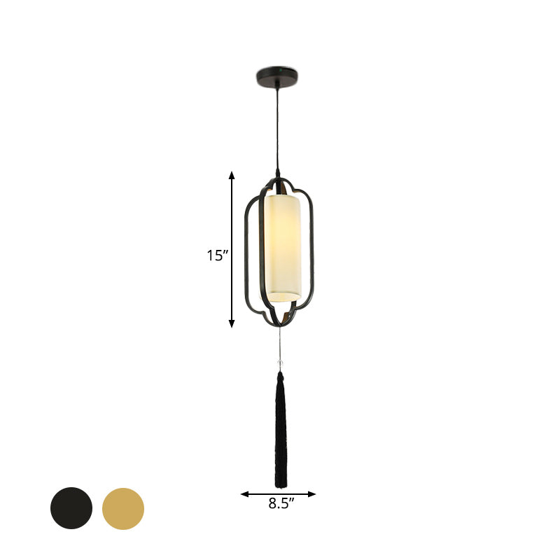 1 Light Metal Ceiling Suspension Lamp Traditional Black/Brass Caged Bedroom Hanging Pendant Clearhalo 'Ceiling Lights' 'Pendant Lights' 'Pendants' Lighting' 287214