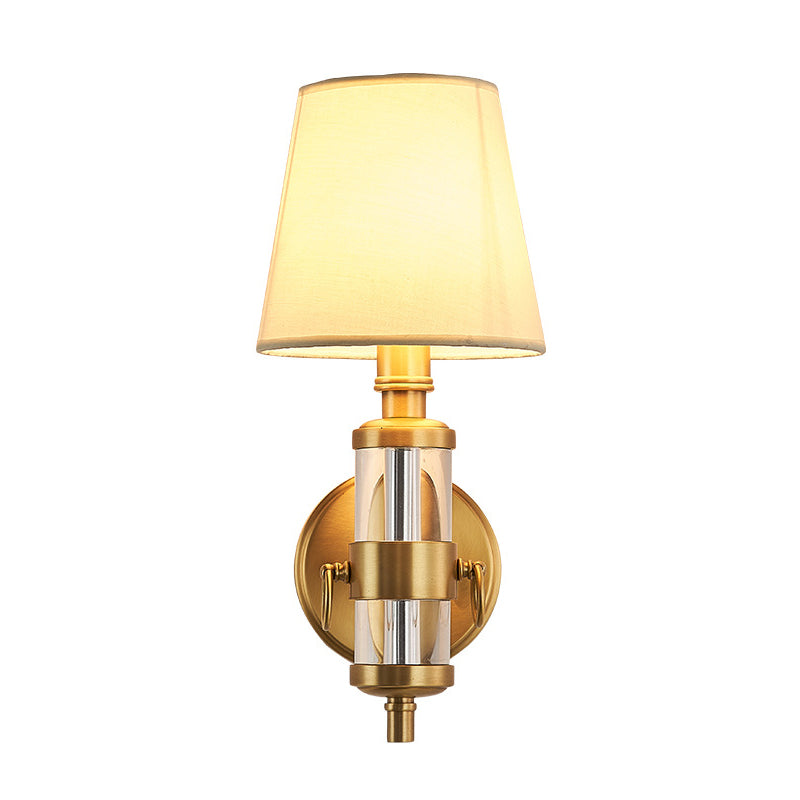 Fabric Shade Brass Sconce Lighting Barrel 1 Light Vintage Wall Mounted Lamp Fixture for Bedroom Clearhalo 'Wall Lamps & Sconces' 'Wall Lights' Lighting' 287219