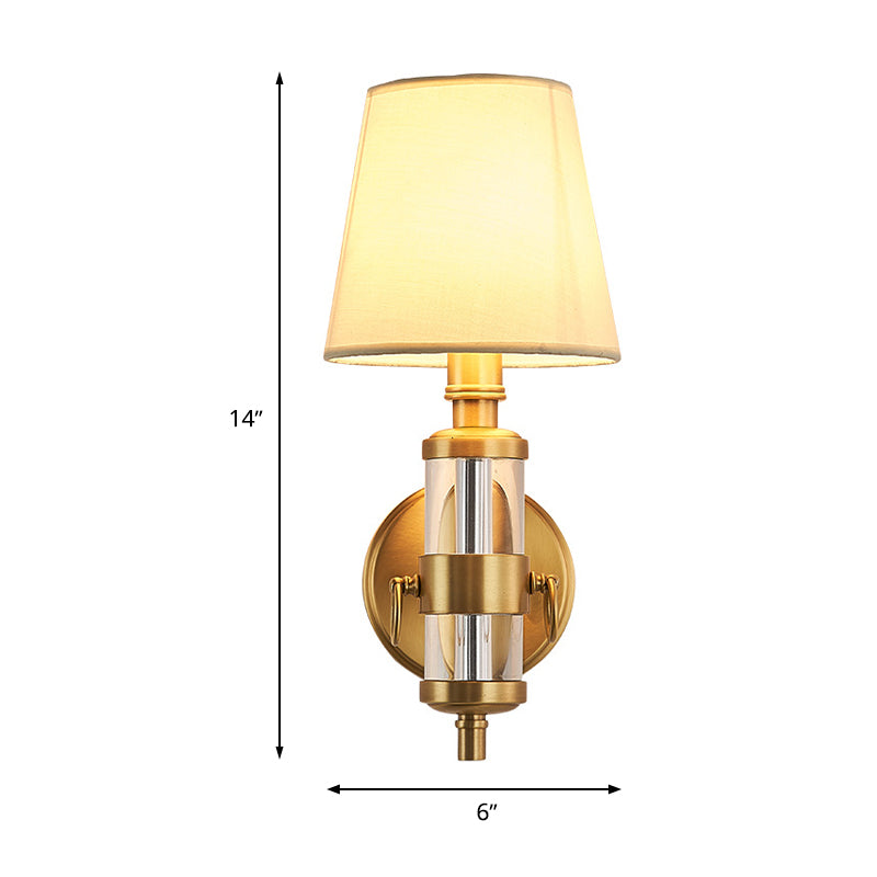 Fabric Shade Brass Sconce Lighting Barrel 1 Light Vintage Wall Mounted Lamp Fixture for Bedroom Clearhalo 'Wall Lamps & Sconces' 'Wall Lights' Lighting' 287220