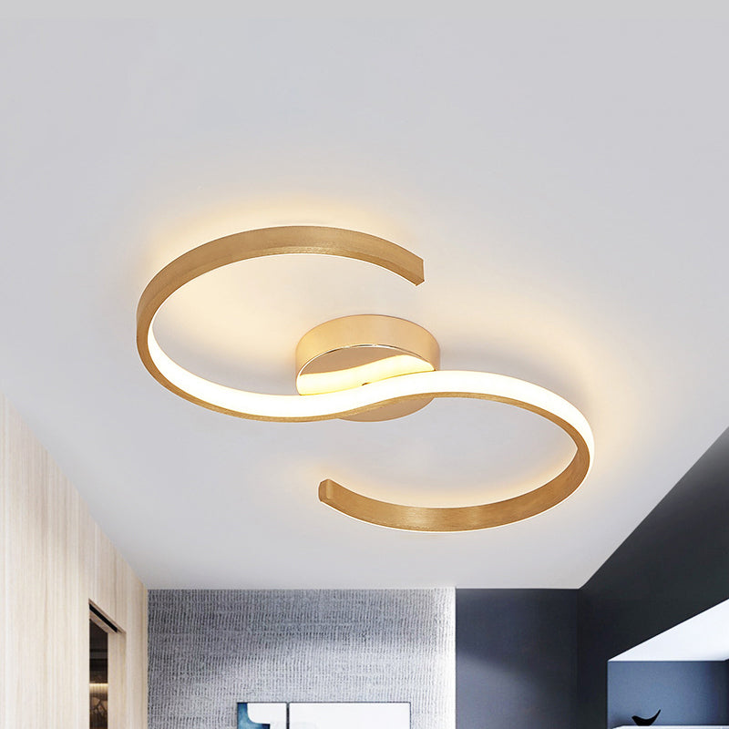 Simple S-Shape Acrylic Flush Mount Light LED Ceiling Lighting in Gold, Warm/White Light/Remote Control Stepless Dimming Gold Clearhalo 'Ceiling Lights' 'Close To Ceiling Lights' 'Close to ceiling' 'Flush mount' Lighting' 287222