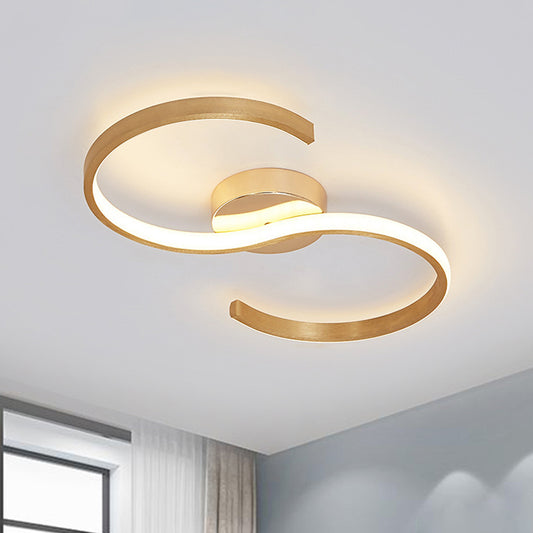 Simple S-Shape Acrylic Flush Mount Light LED Ceiling Lighting in Gold, Warm/White Light/Remote Control Stepless Dimming Clearhalo 'Ceiling Lights' 'Close To Ceiling Lights' 'Close to ceiling' 'Flush mount' Lighting' 287223