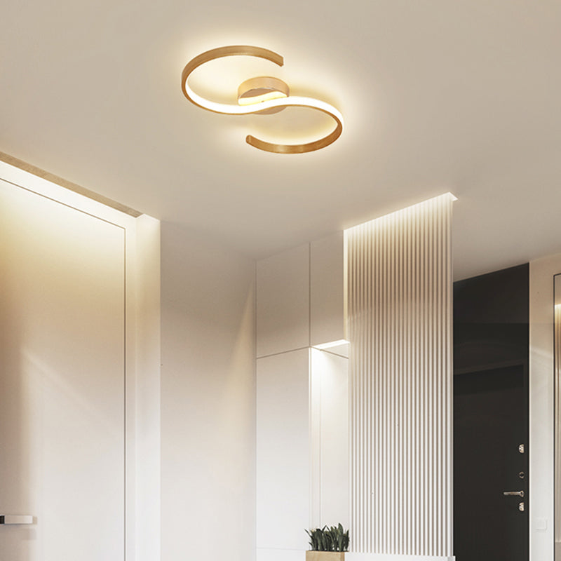 Simple S-Shape Acrylic Flush Mount Light LED Ceiling Lighting in Gold, Warm/White Light/Remote Control Stepless Dimming Clearhalo 'Ceiling Lights' 'Close To Ceiling Lights' 'Close to ceiling' 'Flush mount' Lighting' 287224