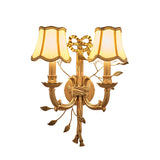 2 Lights Empire Shade Wall Sconce Vintage Brass Fabric Wall Mounted Lighting with Curved Metal Arm Clearhalo 'Wall Lamps & Sconces' 'Wall Lights' Lighting' 287230