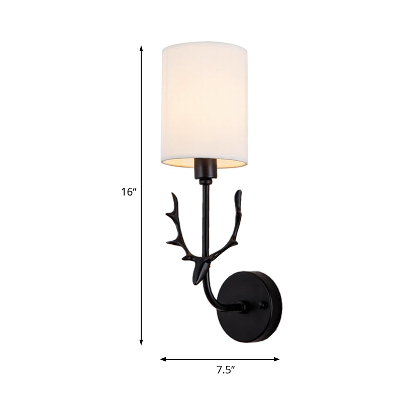 Cylinder Living Room Wall Lighting Countryside Fabric Shade 1 Head Black/Brass Sconce Lamp Fixture Clearhalo 'Wall Lamps & Sconces' 'Wall Lights' Lighting' 287241