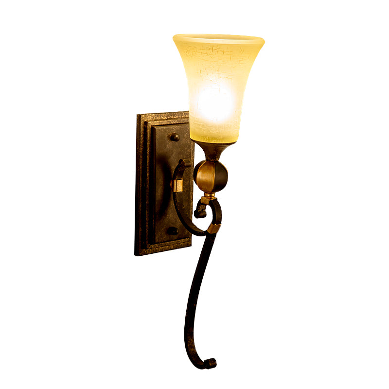 Rectangle Metal Wall Mount Light Lodge 1 Bulb Corridor Sconce Lamp in Antique Bronze with Amber Glass Bell Shade Clearhalo 'Wall Lamps & Sconces' 'Wall Lights' Lighting' 287268