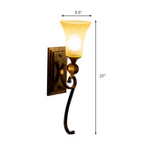 Rectangle Metal Wall Mount Light Lodge 1 Bulb Corridor Sconce Lamp in Antique Bronze with Amber Glass Bell Shade Clearhalo 'Wall Lamps & Sconces' 'Wall Lights' Lighting' 287269