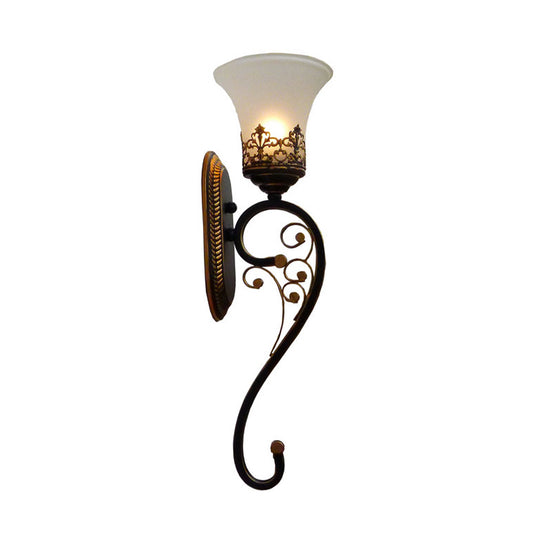 Black and Gold 1 Head Wall Mount Lamp Countryside Metal Curved Arm Sconce Lighting Fixture Clearhalo 'Wall Lamps & Sconces' 'Wall Lights' Lighting' 287274