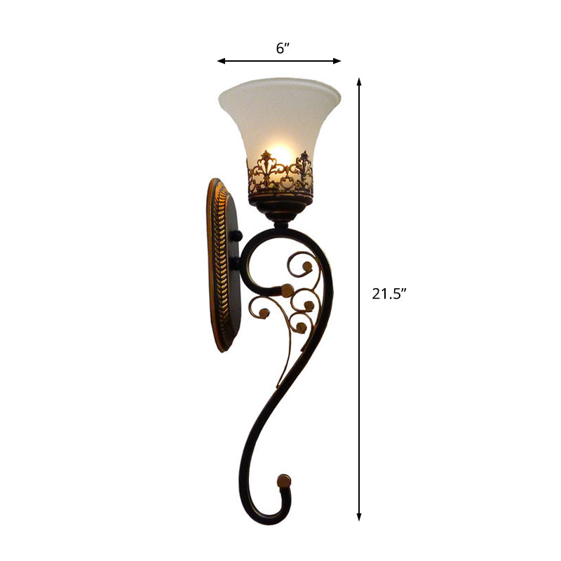 Black and Gold 1 Head Wall Mount Lamp Countryside Metal Curved Arm Sconce Lighting Fixture Clearhalo 'Wall Lamps & Sconces' 'Wall Lights' Lighting' 287275