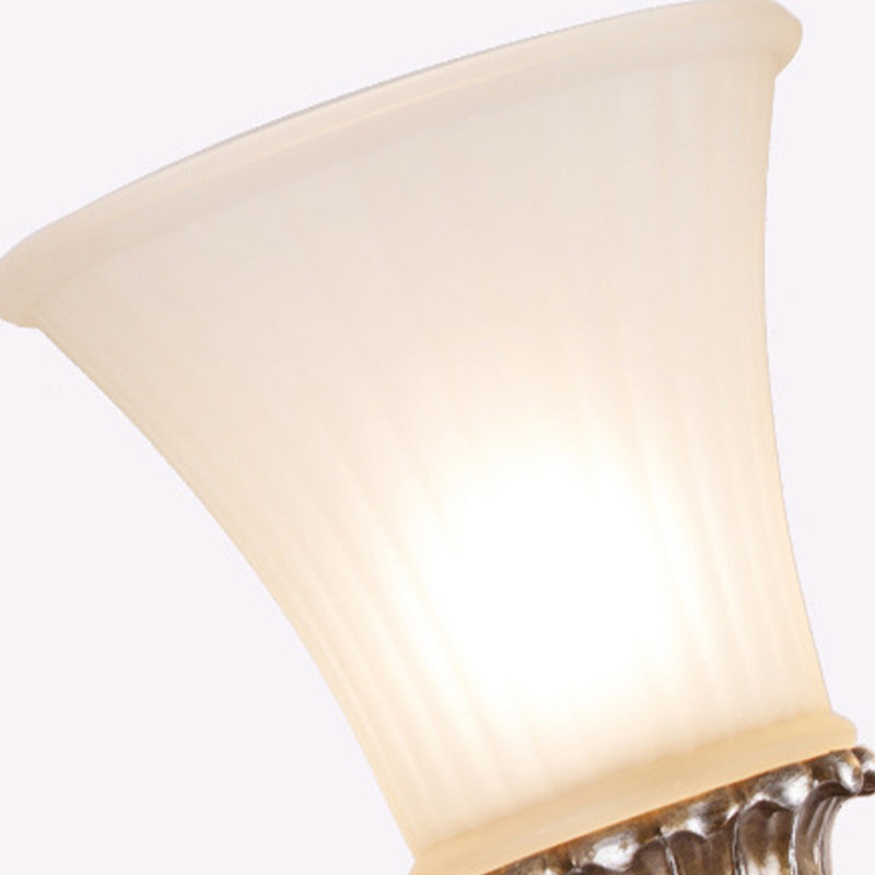 Metal Curvy Arm Wall Lighting Traditional 2 Lights Indoor Sconce Lamp in Brass with Bell White Glass Shade Clearhalo 'Wall Lamps & Sconces' 'Wall Lights' Lighting' 287301