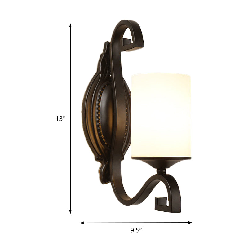 Opal Glass Black Wall Lighting Cylinder 1 Head Minimalism Sconce Lamp Fixture for Bedroom Clearhalo 'Wall Lamps & Sconces' 'Wall Lights' Lighting' 287306