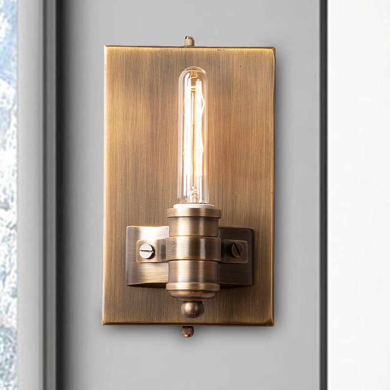 1/2 Heads Bare Bulb Sconce Lighting Vintage Bronze Metal Wall Mount Lamp Fixture with Rectangle Backplate Clearhalo 'Wall Lamps & Sconces' 'Wall Lights' Lighting' 287330