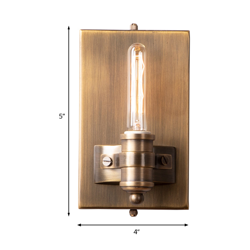 1/2 Heads Bare Bulb Sconce Lighting Vintage Bronze Metal Wall Mount Lamp Fixture with Rectangle Backplate Clearhalo 'Wall Lamps & Sconces' 'Wall Lights' Lighting' 287333