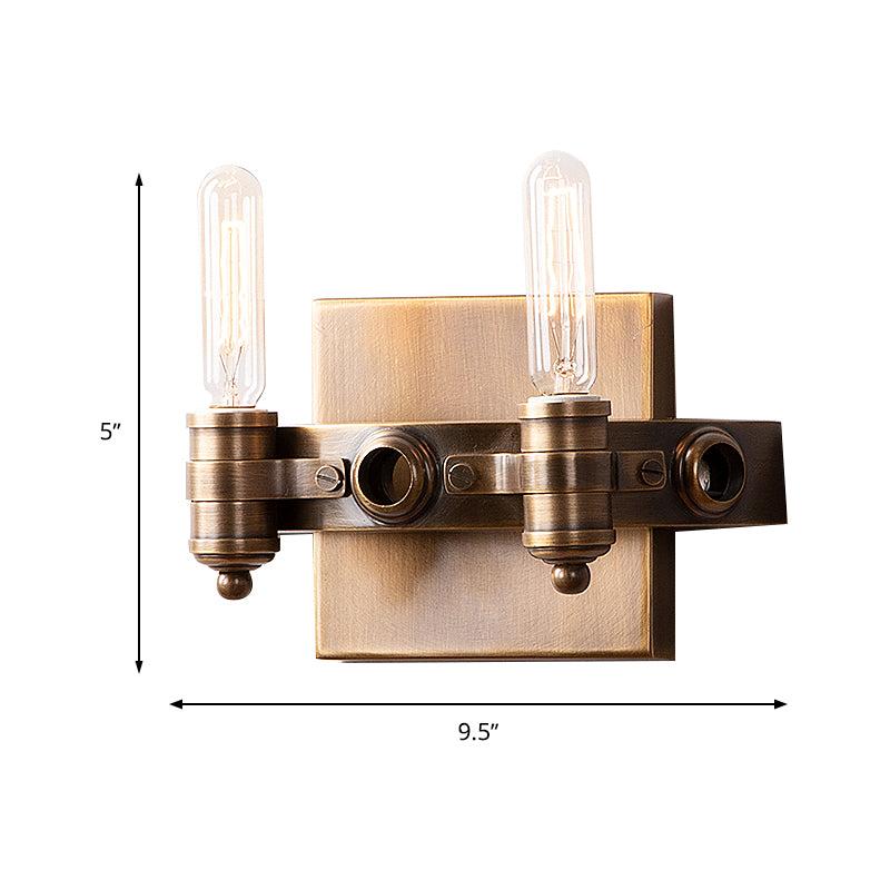 1/2 Heads Bare Bulb Sconce Lighting Vintage Bronze Metal Wall Mount Lamp Fixture with Rectangle Backplate Clearhalo 'Wall Lamps & Sconces' 'Wall Lights' Lighting' 287338