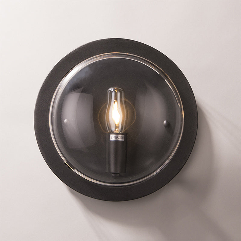 Metal Drum Flush Mount Lighting Retro 1 Light Living Room Wall Sconce Lamp in Black with Clear Glass Shade Clearhalo 'Cast Iron' 'Glass' 'Industrial' 'Modern wall lights' 'Modern' 'Tiffany' 'Traditional wall lights' 'Wall Lamps & Sconces' 'Wall Lights' Lighting' 287340