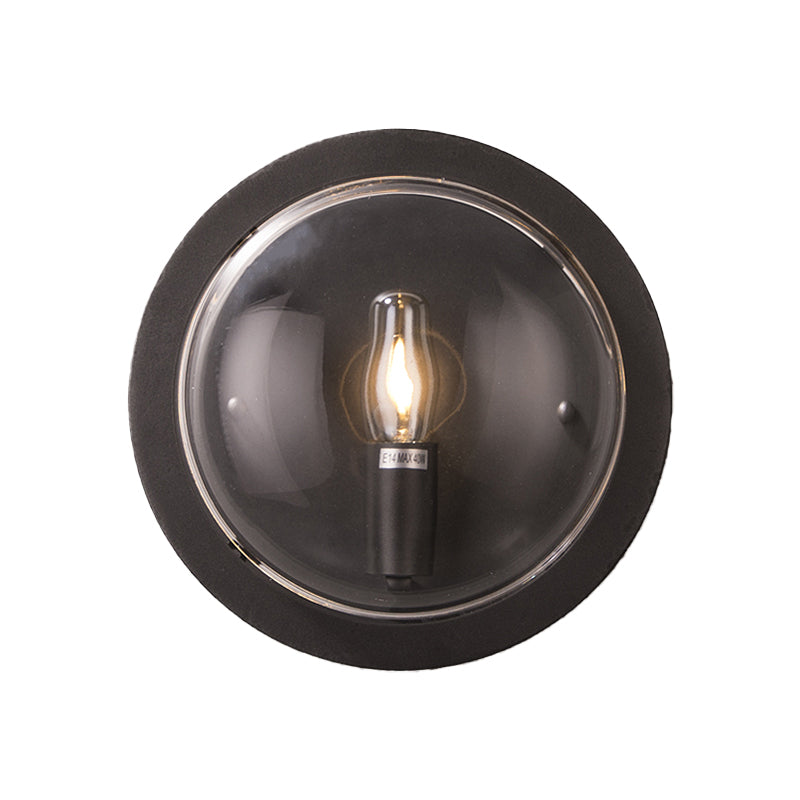 Metal Drum Flush Mount Lighting Retro 1 Light Living Room Wall Sconce Lamp in Black with Clear Glass Shade Clearhalo 'Cast Iron' 'Glass' 'Industrial' 'Modern wall lights' 'Modern' 'Tiffany' 'Traditional wall lights' 'Wall Lamps & Sconces' 'Wall Lights' Lighting' 287342