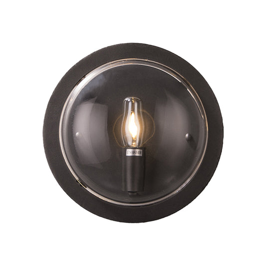 Metal Drum Flush Mount Lighting Retro 1 Light Living Room Wall Sconce Lamp in Black with Clear Glass Shade Clearhalo 'Cast Iron' 'Glass' 'Industrial' 'Modern wall lights' 'Modern' 'Tiffany' 'Traditional wall lights' 'Wall Lamps & Sconces' 'Wall Lights' Lighting' 287342
