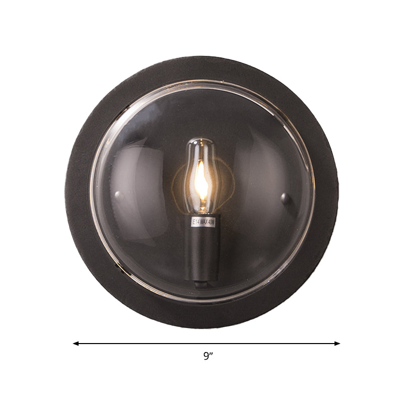 Metal Drum Flush Mount Lighting Retro 1 Light Living Room Wall Sconce Lamp in Black with Clear Glass Shade Clearhalo 'Cast Iron' 'Glass' 'Industrial' 'Modern wall lights' 'Modern' 'Tiffany' 'Traditional wall lights' 'Wall Lamps & Sconces' 'Wall Lights' Lighting' 287343
