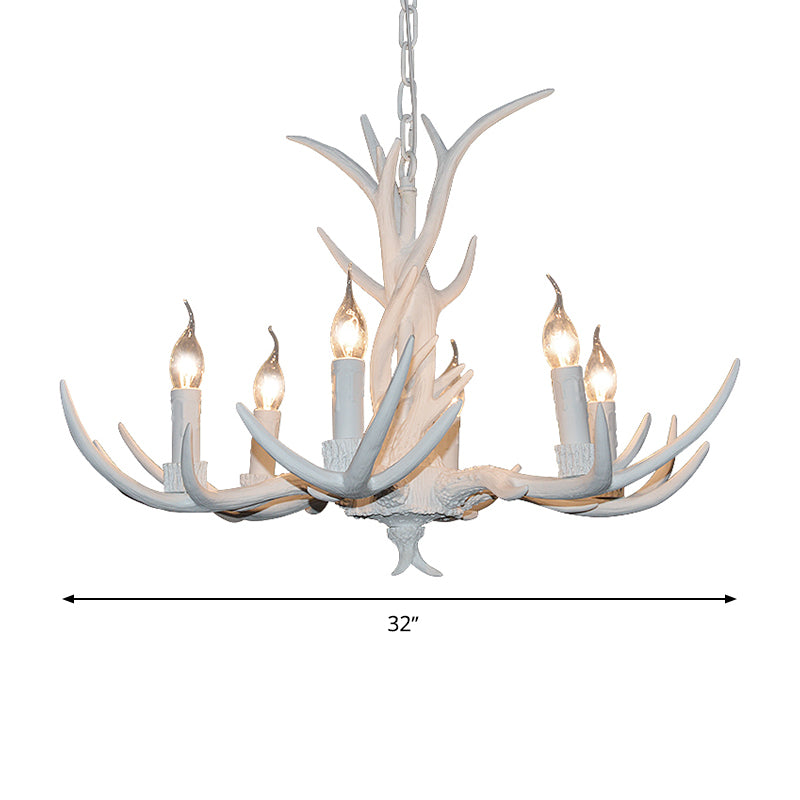 White Candle Chandelier Lighting Rural Resin 3/4/6 Bulbs Ceiling Pendant Lamp for Dining Room with Antler Decoration Clearhalo 'Ceiling Lights' 'Chandeliers' Lighting' options 287379